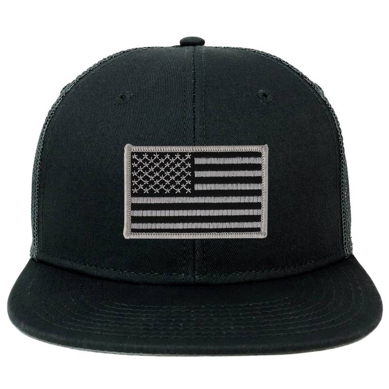 Oversize Xxl Schwarz Grau Usa Flagge Patch Flatbill Mesh Snapback Cap von armycrew