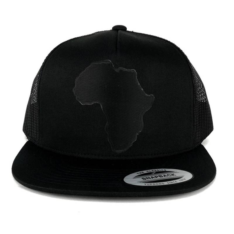 Oversize Xxl Solid Black Africa Karte Patch 5 Panel Flatbill Snapback Mesh Cap von armycrew