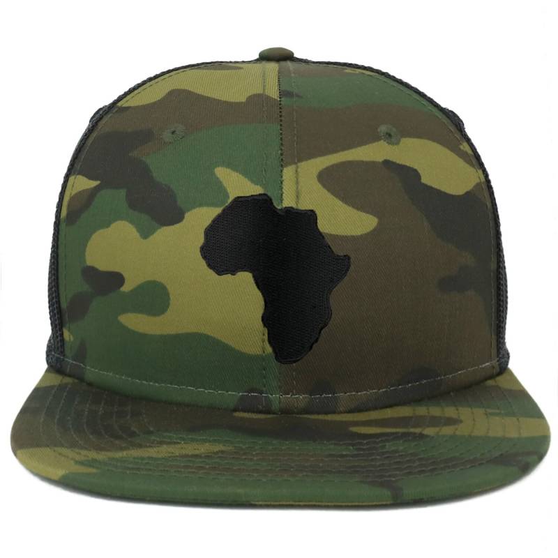 Oversize Xxl Solid Black Africa Karte Patch Camouflage Flatbill Mesh Snapback Cap von armycrew