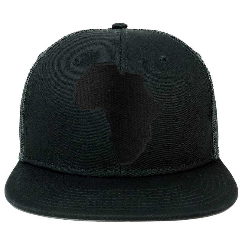 Oversize Xxl Solid Black Africa Karte Patch Flatbill Mesh Snapback Cap von armycrew