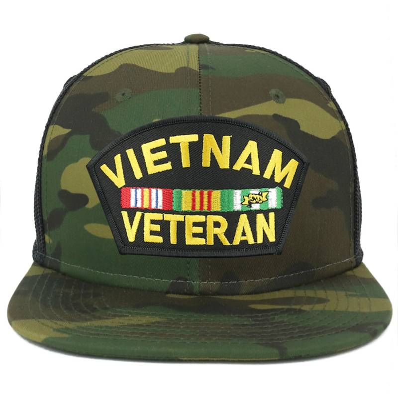 Oversize Xxl Vietnam Veteran Große Patch Camouflage Flatbill Mesh Snapback Cap von armycrew