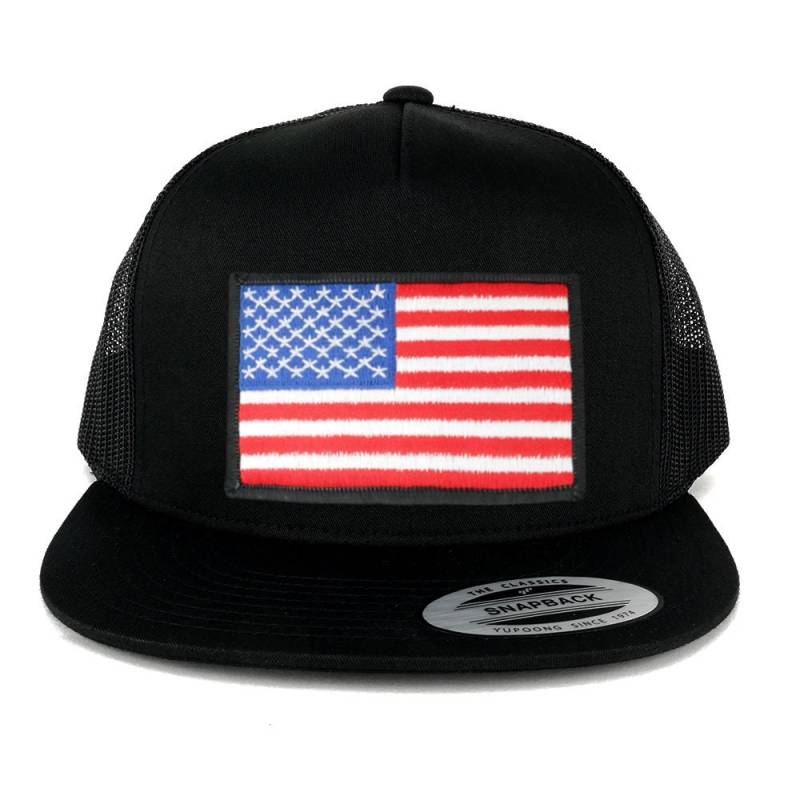 Oversize Xxl Weiß Schwarze Grenze Usa Flagge Patch 5 Panel Flatbill Snapback Mesh Cap von armycrew