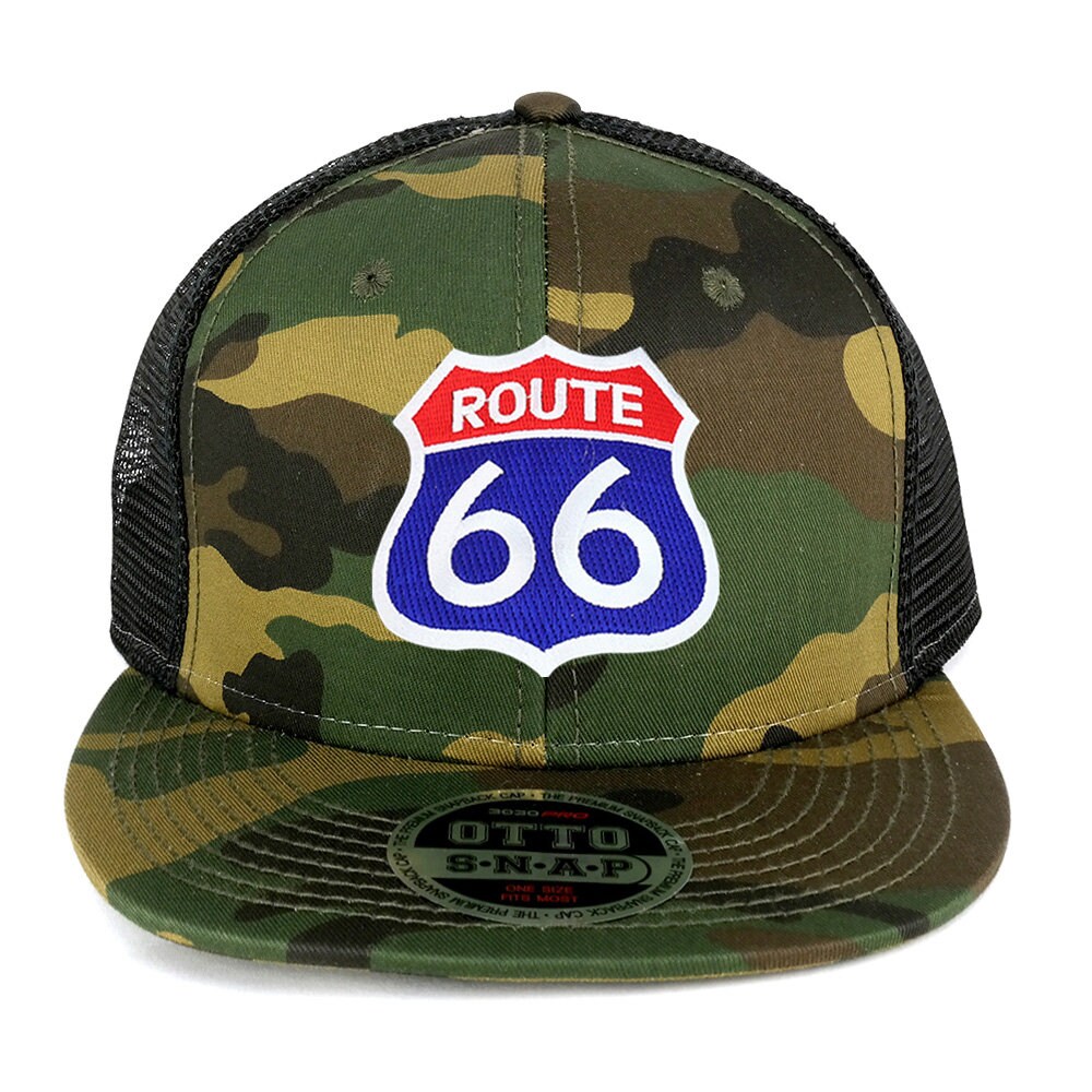 Route 66 Blau Rot Patch Camo Snapback Mesh Flatbill Baseball Cap Route 66 Blau Rot Patch Camo Snapback Mesh Flatbill Baseball Cap von armycrew
