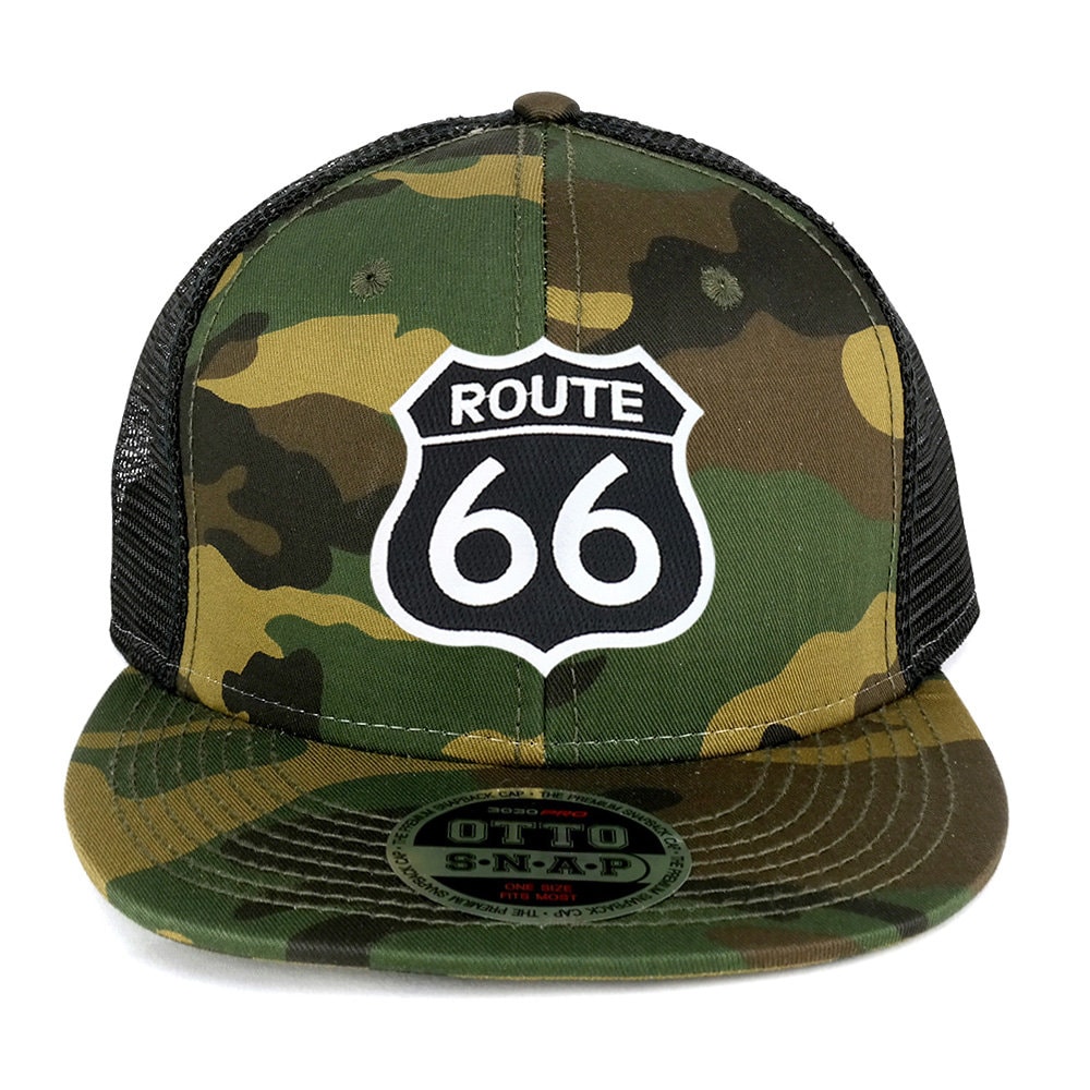 Route 66 Schwarz Weiß Patch Camo Snapback Mesh Flatbill Baseball Cap Route 66 Schwarz Weiß Patch Camo Snapback Mesh Flatbill Baseball Cap von armycrew