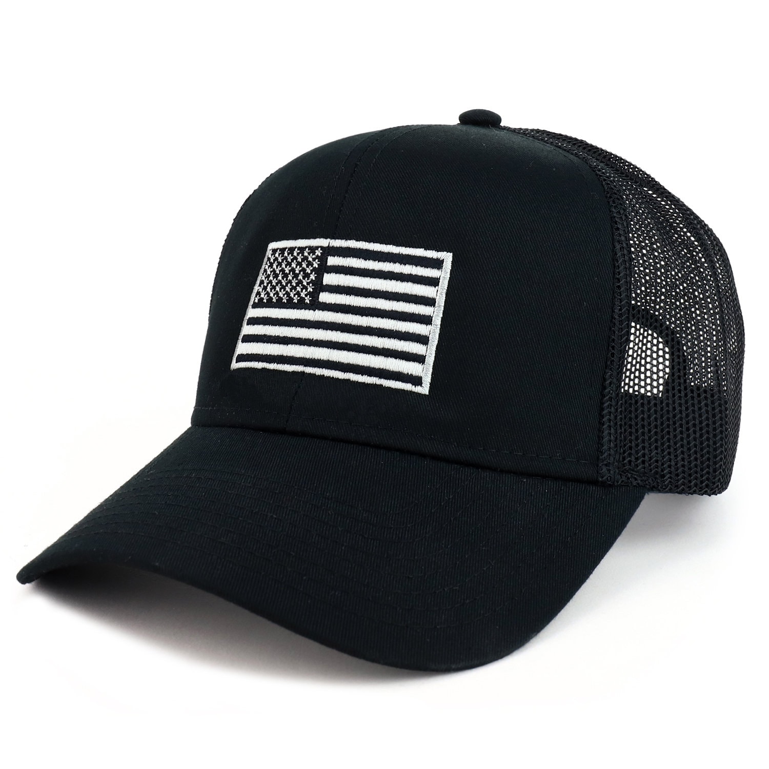 Schwarz Grau Usa Flagge Bestickt Trucker Mesh Cap Passt Upto Xxl von armycrew