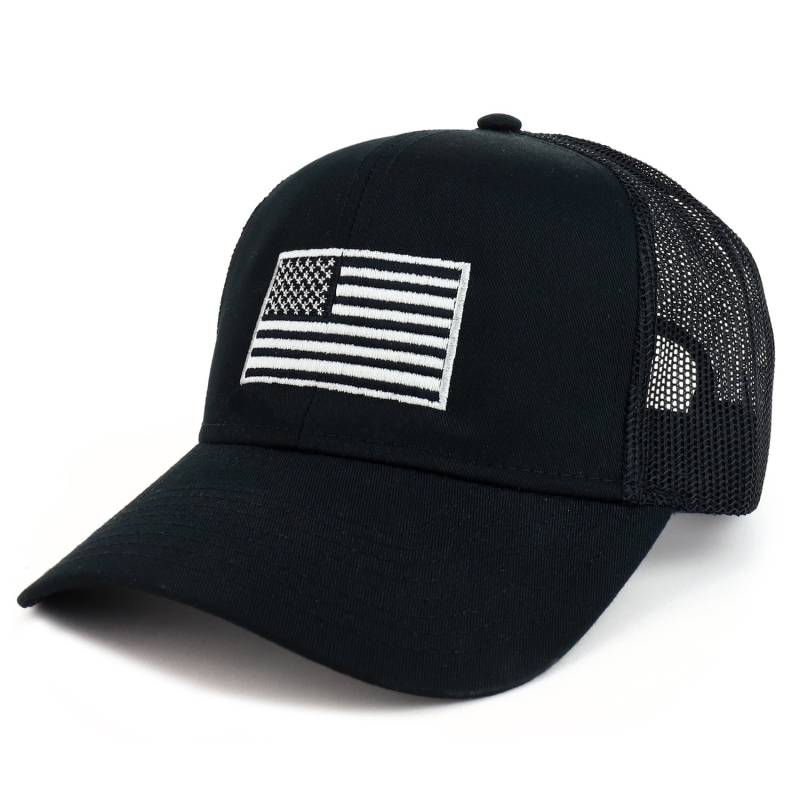 Schwarz Grau Usa Flagge Bestickt Trucker Mesh Cap Passt Upto Xxl von armycrew