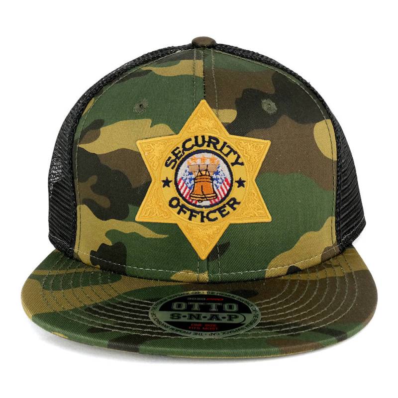 Sicherheitsoffizier Gold Stern Abzeichen Bestickt Patch Camo Flache Bill Snapback Mesh Cap | 153-1120-Pm4088 von armycrew