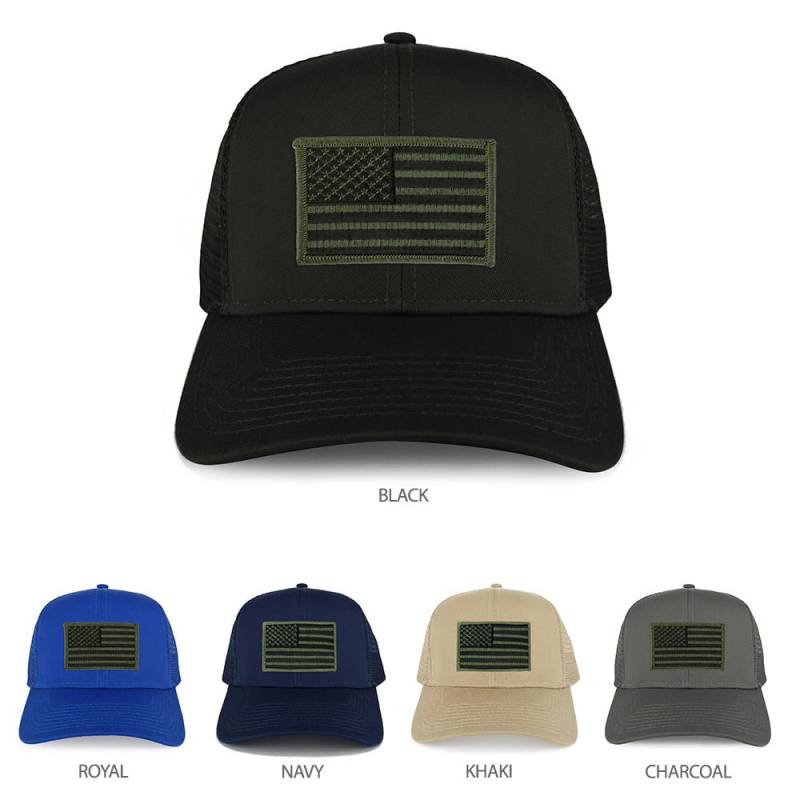 xxl Oversize Schwarz Olive Usa Flagge Patch Mesh Zurück Trucker Baseball Cap | 30-287xx-Usa-Flag-Blkolv von armycrew