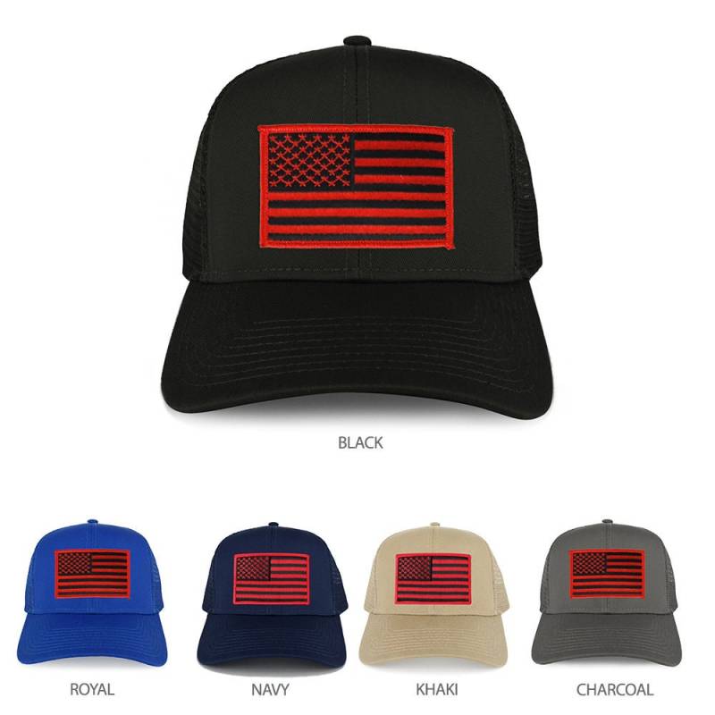 xxl Oversize Schwarz Rot Usa Flagge Patch Mesh Zurück Trucker Baseball Cap | 30-287xx-Usa-Flag-Blkred von armycrew