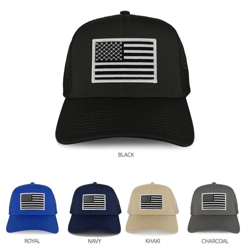 xxl Oversize Schwarz Weiß Usa Flagge Patch Mesh Zurück Trucker Baseball Cap | 30-287xx-Usa-Flag-Blkwht von armycrew