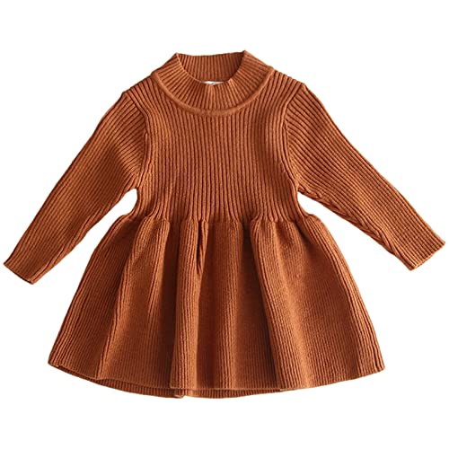 Baby Kleinkind Mädchen Kleid Langarm Strickpullover Winter Herbst Shirt Kleid Braun 12-18 Monate von aromm