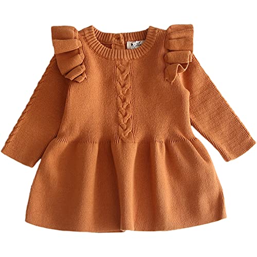 Baby Kleinkind Mädchen Kleid Langarm Strickpullover Winter Herbst Shirt Kleid Braune Rüsche 12-18 Monate von aromm