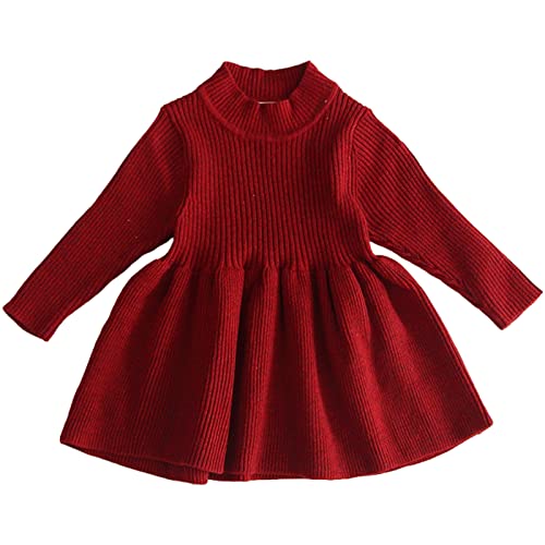 Baby Kleinkind Mädchen Kleid Langarm Strickpullover Winter Herbst Shirt Kleid Burgund 2-3 Jahre von aromm
