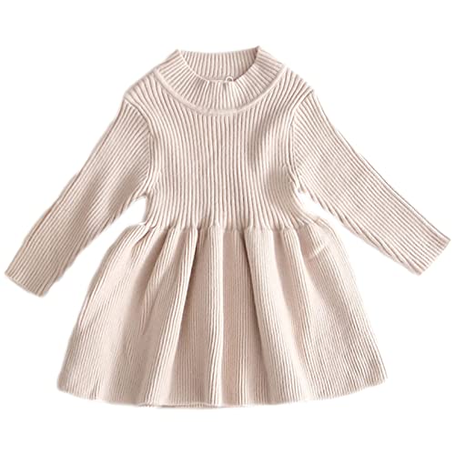 Baby Kleinkind Mädchen Kleid Langarm Strickpullover Winter Herbst Shirt Kleid Mandel 18-24 Monate von aromm