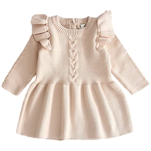 Baby Kleinkind Mädchen Kleid Langarm Strickpullover Winter Herbst Shirt Kleid Mandel Rüsche 12-18 Monate von aromm