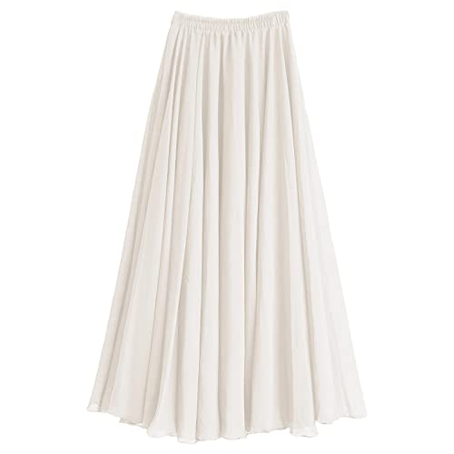 Damen A Linie Langer Rock Voll oder Knöchellang Elastischer Bund Plissierter Feen Chiffon Sommerrock Nackt,M von aromm