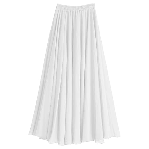 Damen A Linie Langer Rock Voll oder Knöchellang Elastischer Bund Plissierter Feen Chiffon Sommerrock Weiß,M von aromm