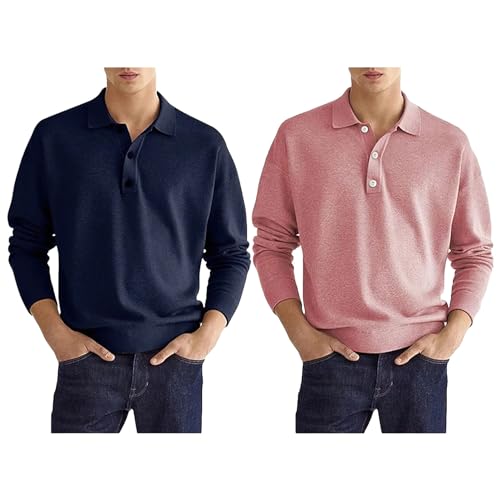 aromm 2er-Pack Poloshirts für Herren Langarm Knopfleiste Vorne Kragen Golf Tennis T-Shirt Satz 2, M von aromm