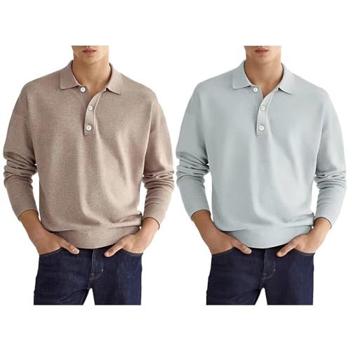 aromm 2er-Pack Poloshirts für Herren Langarm Knopfleiste Vorne Kragen Golf Tennis T-Shirt Satz 4, L von aromm