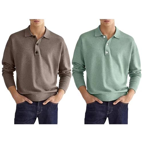 aromm 2er-Pack Poloshirts für Herren Langarm Knopfleiste Vorne Kragen Golf Tennis T-Shirt Satz 5, L von aromm