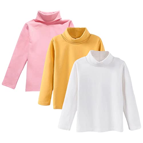 aromm 3Stk Jungen Mädchen Langarm Basisschichten Oberteile Schmale Passform Rollkrage Strecke Lässig Pullover Gelb/Rosa/Weiß - 130 von aromm