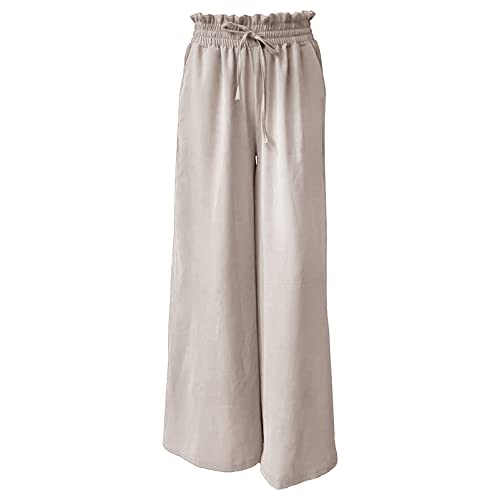 aromm Damen Breites Bein Palazzo Hose Elastische Band Freizeit Lange Hosen Aprikose,XXL von aromm