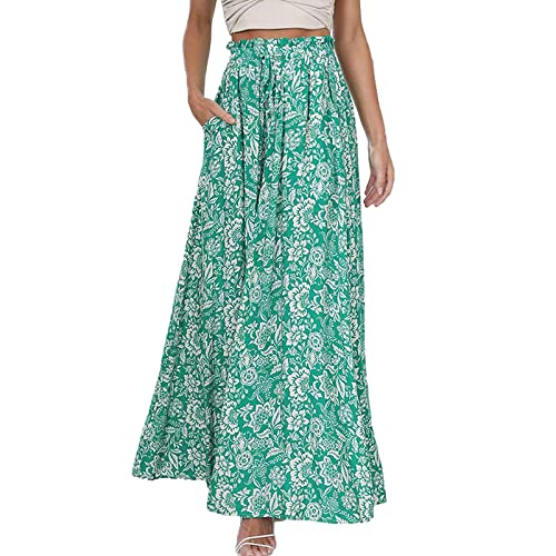 aromm Damen Breites Bein Palazzo Hose Elastische Band Freizeit Lange Hosen Grün Druck,XXL aromm Damen Breites Bein Palazzo Hose Elastische Band Freizeit Lange Hosen Grün Druck,XXL von aromm