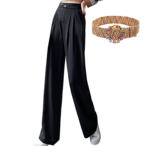 aromm Damen Hosen Gerades Bein Palazzo Stiefelschnitt Elegant Lässig Anzughose mit Taschen Schwarz,XXL von aromm