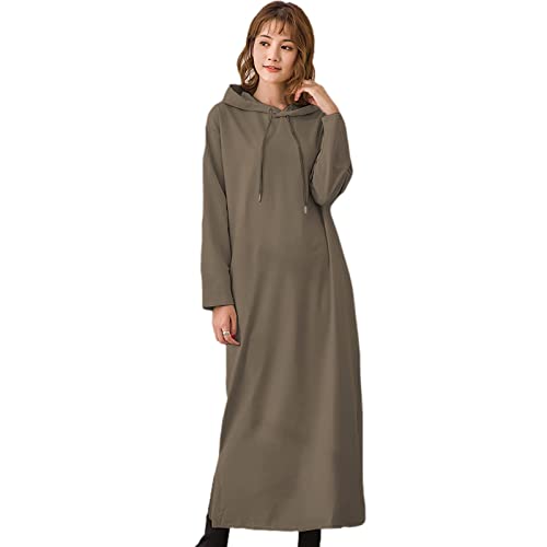 aromm Damen Kapuzenpulli Sweatshirt Lange Ärmel Pullover Lose Zwanglos Maxikleid mit Taschen (Grün, XXL) von aromm
