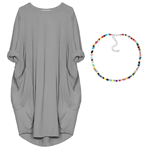 aromm Damen Rundhalsausschnitt T Shirts Kleid Lose Einfach Lässig Übergröße Midi Longshirt Grau,4XL aromm Damen Rundhalsausschnitt T Shirts Kleid Lose Einfach Lässig Übergröße Midi Longshirt Grau,4XL von aromm