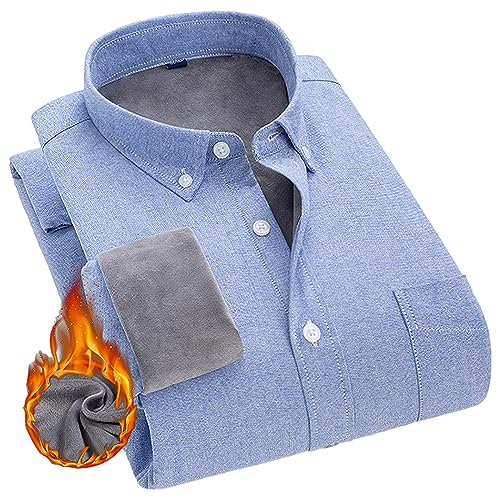 aromm Herren Baumwoll Hemd Langarm Button Down Flanell Lässig Business Oberteile Hellblau,XXL von aromm