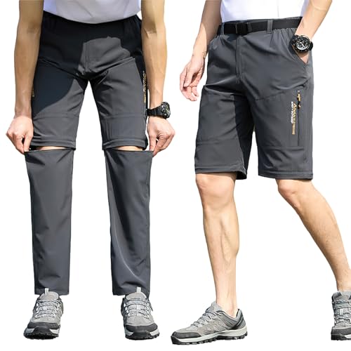 aromm Herren Outdoor-Wanderhose Reißverschluss Cabrio Atmungsaktiv Wandershorts Grau mit Multifunktionstaschen, 4XL von aromm