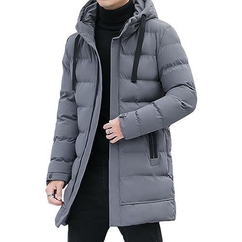 aromm Herren Winter Warme Jacke mit Kapuze Mittlere Länge Zip up Gesteppt Gepolsterte Puffermäntel Grau, 3XL von aromm