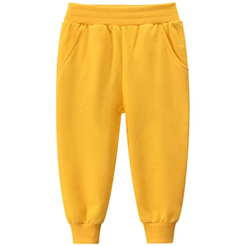 aromm Jungs Baumwolle Sport Jogger Elastischer Bund Kinder Zwanglos Spielen Lange Jogginghose Hose Gelb, 110 von aromm