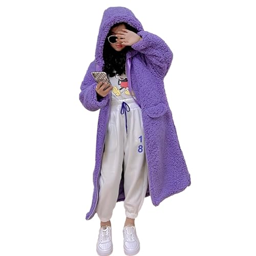 aromm Mädchen Voll Reißverschluss Sherpa Fleece Langer Mantel mit Kapuze Langarm Lässig Winter Warm Oberbekleidung Jacke Lila, 140 von aromm