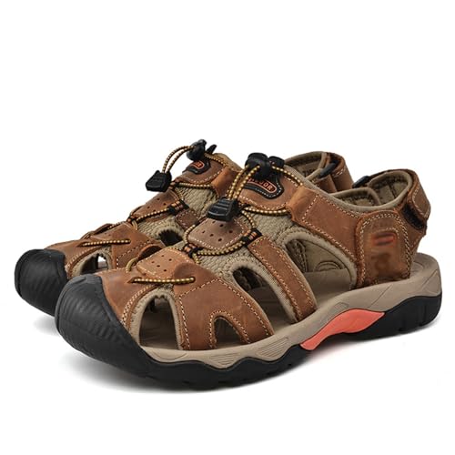 Herren Outdoor-Wandersandalen, Sommer, Strand, geschlossener Zehenbereich, Wassersandale, wasserdicht, bequem, Abenteuer, Sport, Sport, Wandern, Reisen, Sandalen ( Color : Dark brown , Size : 38 EU ) von arphinneon