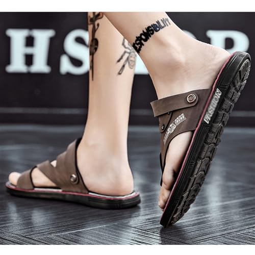 arphinneon Herren-Sandalen mit offenem Zehenbereich, verstellbare Ledersandalen, Outdoor-Sommer-Hausschuhe, Sandale (Color : Gray, Size : 38 EU) von arphinneon