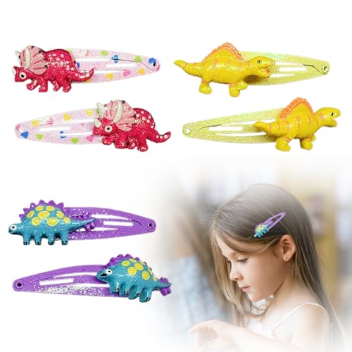 arrderly 6 Stück Dinosaurier Glitzer Haarspangen Mädchen Haarschmuck Dinosaurier Haarnadeln Snap für Kleinkinder Mädchen Kinder Mehrfarbig 4 cm 3 Paar von arrderly