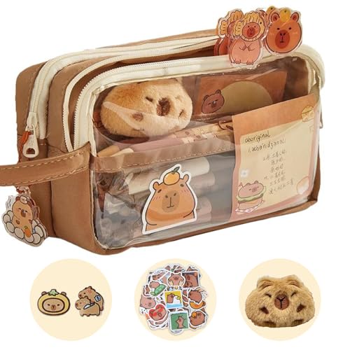 Federmäppchen Mäppchen, Großes Fassungsvermögen Mehrlagig Capybara-Federmäppchen, Schreibwarentasche Mit Reißverschluss Und Aufklebern für Kinder Studenten Mädchen Jungs Multifunktional Mäppchen von arrderly