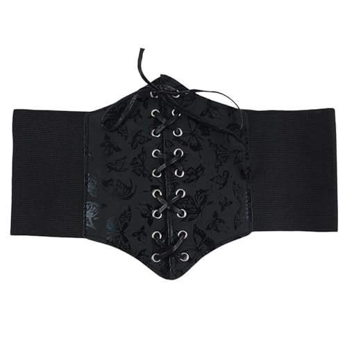 1 STÜCK Damen Elastischer Kostüm Taillengürtel Schnürer Gebunden Waspie Korsett Gürtel für Frauen Schwarz Elastische Enge Elastische Körperformung Taillengürtel Damen PU Elastischer Gürtel von arrderly
