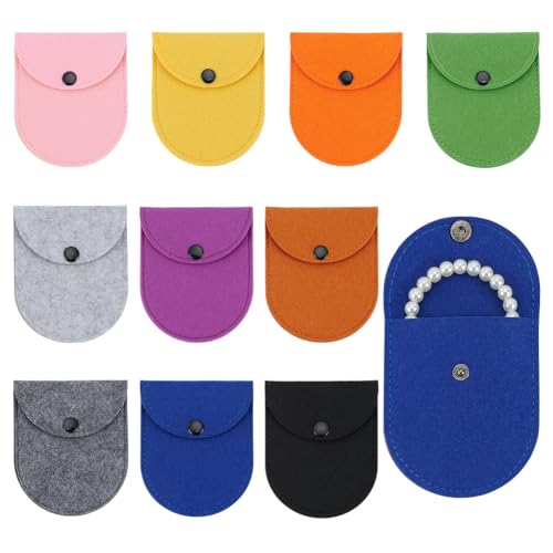 arricraft 10 Stück Halbrunde Filz Geldbörsen 10 Farbe Münzgeldbörsen Kleine Schmuckbeutel Aufbewahrungsbeutel Mit Druckknopf Zum Tragen von Schmuck Und Kleingeld 11x9x1cm (4.3x3.5x0.4 Zoll) von arricraft