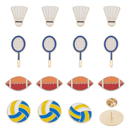 arricraft 16 Stück Schulsport Pins Tennis Volleyball Badminton Rugby Sport Emaille Anstecknadeln Rücken Brosche Legierung Abzeichen Für Anzug Hemd Kragen Rucksack Hut Dekor von arricraft