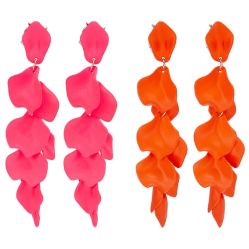arricraft 2 Paar Lange Ohrringe Aus Acryl Mit Rosenblüten 2 Farbe Übertriebene Blütenblatt Ohrstecker Mit Quaste Blumenohrringe Für Frauen von arricraft