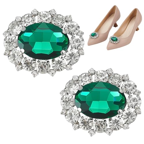 arricraft 2 Paar Schuhclips Mit Strasssteinen Grüne Ovale Abnehmbare Schuhdekorationen Mit Strasssteinen Und Schuhschnallen Aus Platinlegierung Funkelnde Dekoration Für Frauen Hochzeit Brautparty von arricraft