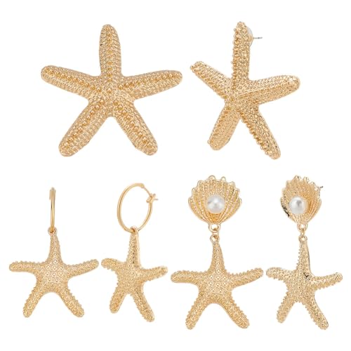 arricraft 3 Paar Ohrringe Aus Metalllegierung Mit Seestern Motiv Goldfarbene Ohrstecker Mit Seestern Muschel Ozean Stil Ohrringe Für Frauen Strand Ozean Sommergeschenk arricraft 3 Paar Ohrringe Aus Metalllegierung Mit Seestern Motiv Goldfarbene Ohrstecker Mit Seestern Muschel Ozean Stil Ohrringe Für Frauen Strand Ozean Sommergeschenk von arricraft