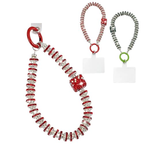arricraft 5.7 Zoll Diamant Telefonanhänger Mit Haltelasche Handykettenbänder Aus Rot Grüner Glas Strasslegierung Mit PVC Handy Lanyard Patch Für Frauen Und Mädchen von arricraft