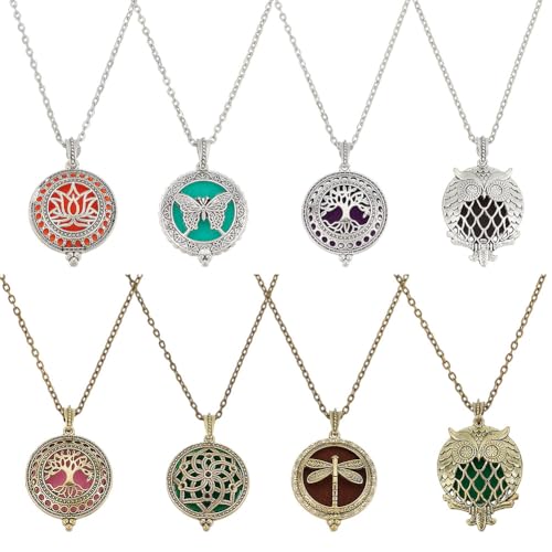 arricraft 8 Stück Diffusor Anhänger Für Ätherische Öle Halskette Mit Aromatherapie Anhängern Aus Legierung Parfüm Diffusor Halskettenset Für Frauen Schmuck Accessoires von arricraft