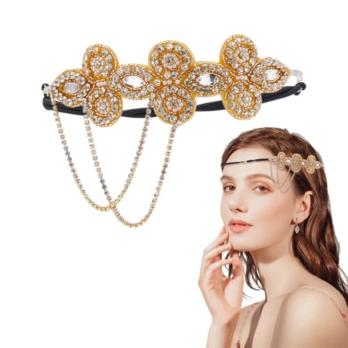 arricraft Cheongsam Stirnband Mit Goldenen Strasssteinen Aus Glas 1 Stück Paillettenquaste Vintage Damen Gatsby Haarschmuck Geeignet Für Feiern Hochzeiten Partys Und Damen Haarschmuck. von arricraft