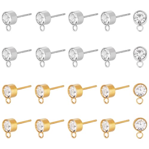 arricraft Ohrringe Mit Strasssteinen Edelstahl 40 Farben 2 Stück Metall Zirkon Ohrstecker Flache Runde Diamant Ohrringe Zubehör Mit Horizontalem Ring Für Das DIY Schmuckherstellungsset von arricraft