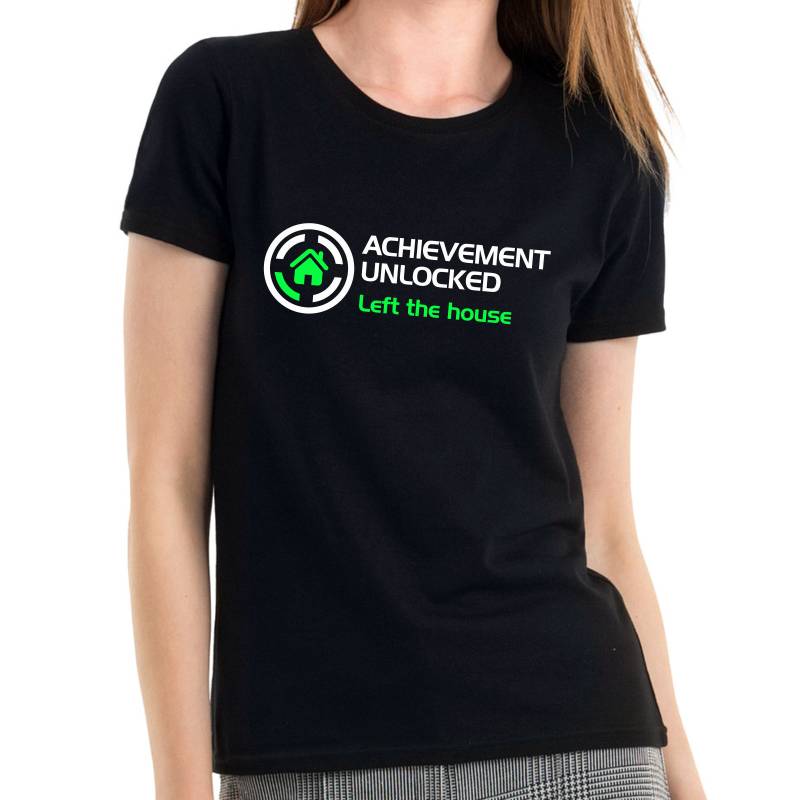 Achievement Unlocked Left The House Geek Nerd Gamer Gaming Games Sprüche Spruch Comedy Spaß Lustig Party Feier Fun Girlie Damen Lady T-Shirt von artSHIRT24